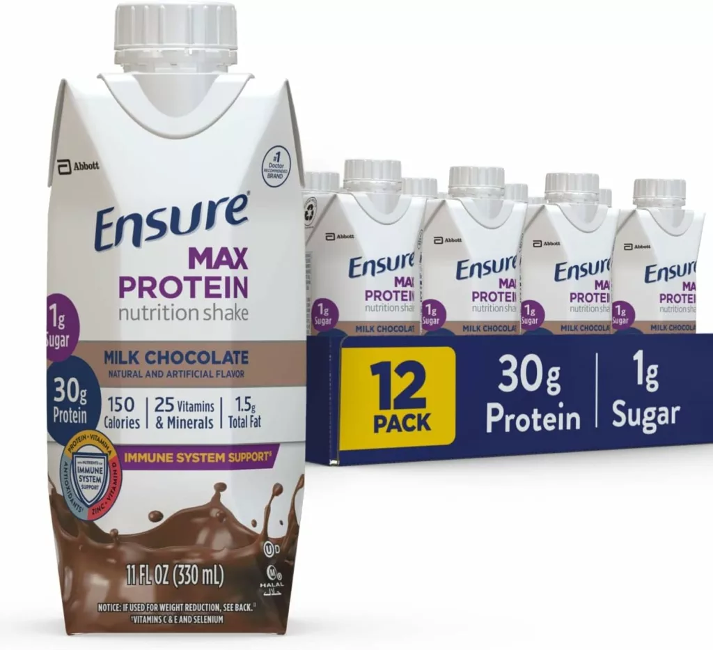 Ensure Max Protein Nutrition Shake with 30g of Protein, 1g of Sugar, High Protein Shake, Milk Chocolate, 11 Fl Oz (Pack of 12)
