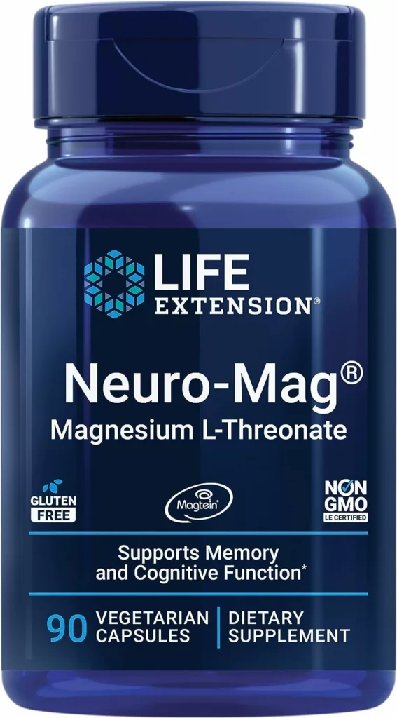 Life Extension Neuro-mag Magnesium L-threonate, Magnesium L-threonate, Brain Health, Memory  Attention, Gluten Free, Vegetarian, Non-GMO, 90 Vegetarian Capsules