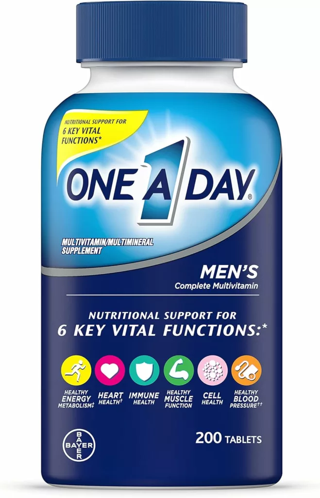 One A Day Men’s Multivitamin, Supplement Tablet with Vitamin A, Vitamin C, Vitamin D, Vitamin E and Zinc for Immune Health Support, B12, Calcium  more, 200 count