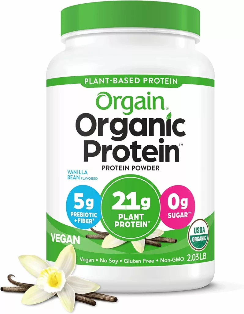 Orgain Organic Vegan Protein Powder, Vanilla Bean - 21g Plant Based Protein, Gluten Free, Dairy Free, Lactose Free, Soy Free, No Sugar Added, Kosher, For Smoothies  Shakes - 2.03lb