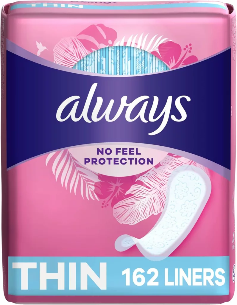 Always Thin Daily Panty Liners For Women, Light Absorbency, Unscented, 162 Count