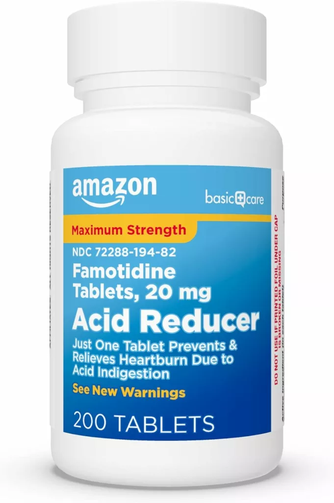 Amazon Basic Care Maximum Strength Famotidine Tablets 20 mg, Acid Reducer Pills for Heartburn Relief, 200 Count