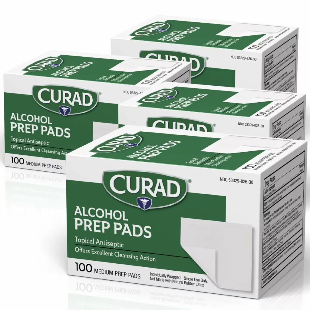 CURAD Alcohol Prep Pads | Medium Isopropyl Alcohol Wipes Individually Wrapped | First Aid Alcohol Swabs for Cuts  Scrapes | Medical Pads for General Cleansing | 100 Count (Pack of 4)