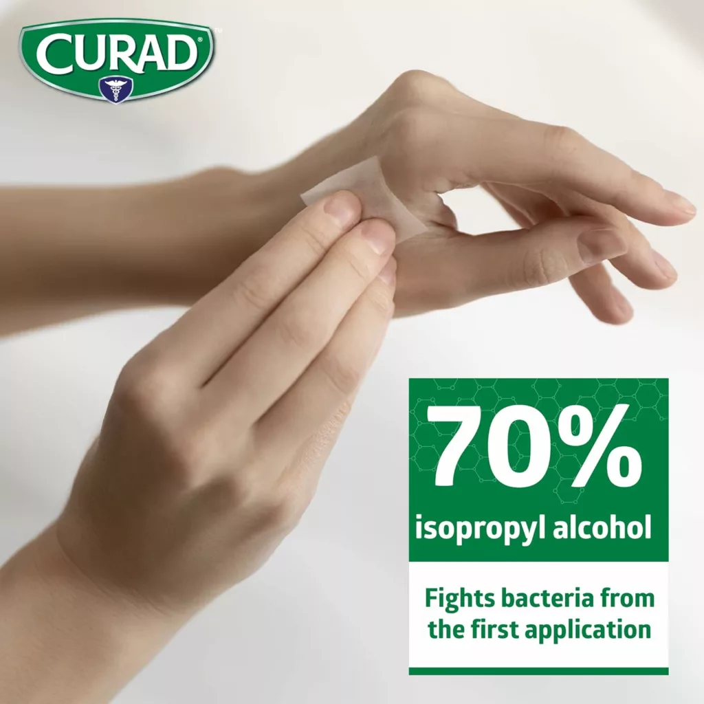 CURAD Alcohol Prep Pads | Medium Isopropyl Alcohol Wipes Individually Wrapped | First Aid Alcohol Swabs for Cuts  Scrapes | Medical Pads for General Cleansing | 100 Count (Pack of 4)