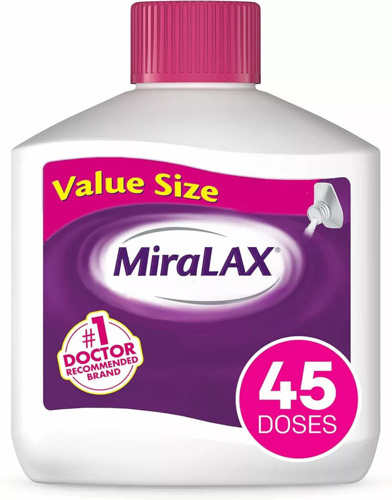 MiraLAX Gentle Constipation Relief Laxative Powder, Stool Softener with PEG 3350, Works Naturally Water in Your Body, No Harsh Side Effects, Osmotic Laxative, #1 Physician Recommended, 45 Dose