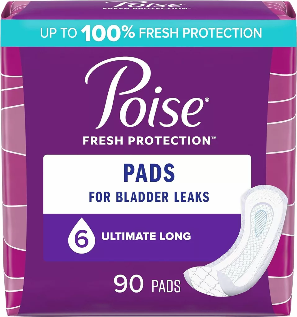 Poise Incontinence Pads  Postpartum Incontinence Pads, 6 Drop Ultimate Absorbency, Long Length, 90 Count (2 Packs of 45), Packaging May Vary