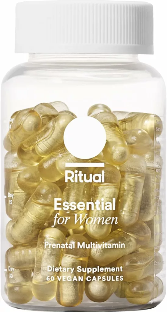 Ritual Prenatal Vitamins: Folate  Choline for Neural Tube Support, Omega-3 DHA for Fetal Brain Development, Iron, Calcium-Helper D3  K2, Non-GMO, Citrus Essenced, 30 Day Supply, 60 Vegan Capsules