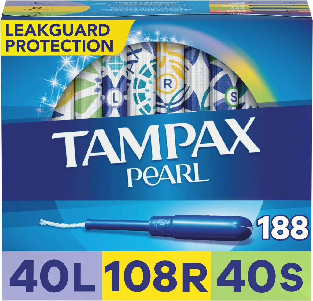 Tampax Pearl Tampons Multipack, Light/Regular/Super Absorbency, With Leakguard Braid, Unscented, 47 Count