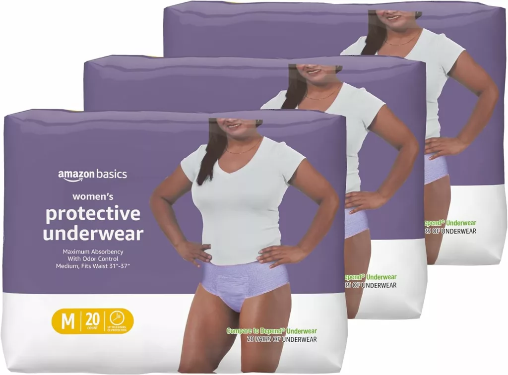 Amazon Basics Incontinence  Postpartum Underwear for Women, Maximum Absorbency, Medium (60 Count) - 20 Count (Pack of 3), Lavender (Previously Solimo)