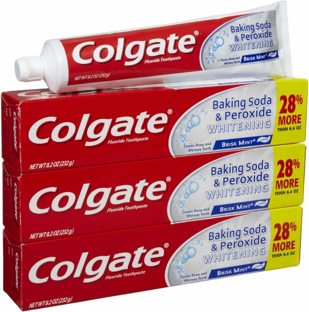 Colgate Baking Soda and Peroxide Toothpaste, Whitening Baking Soda Toothpaste, Brisk Mint Flavor, Whitens Teeth, Fights Cavities and Removes Surface Stains for Whiter Teeth, 6 Oz Tube, 2 Pack