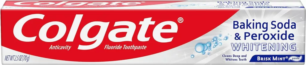 Colgate Baking Soda and Peroxide Toothpaste, Whitening Baking Soda Toothpaste, Brisk Mint Flavor, Whitens Teeth, Fights Cavities and Removes Surface Stains for Whiter Teeth, 6 Oz Tube, 2 Pack