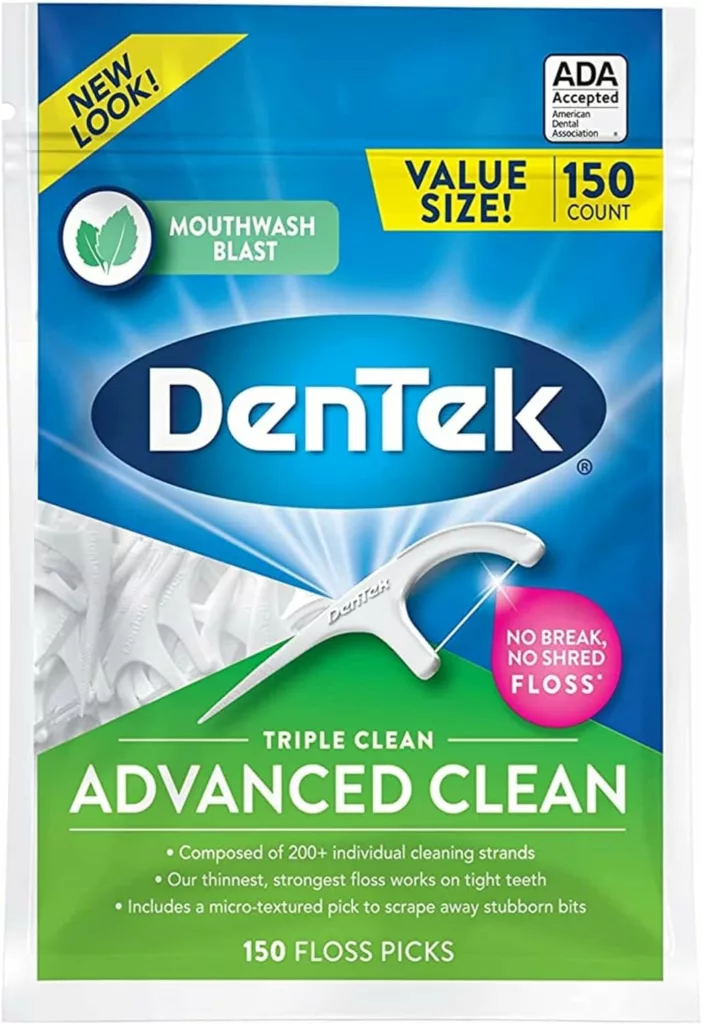 DenTek Triple Clean Advanced Clean Floss Picks, No Break  No Shred Floss, 150 Count