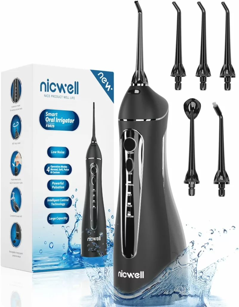 Nicwell Water Dental Flosser Teeth Pick - 4 Modes Dental Oral Irrigator, Portable  Rechargeable IPX7 Waterproof Personal Orthodontic Supplie Water Teeth Cleaner Picks for Home Travel