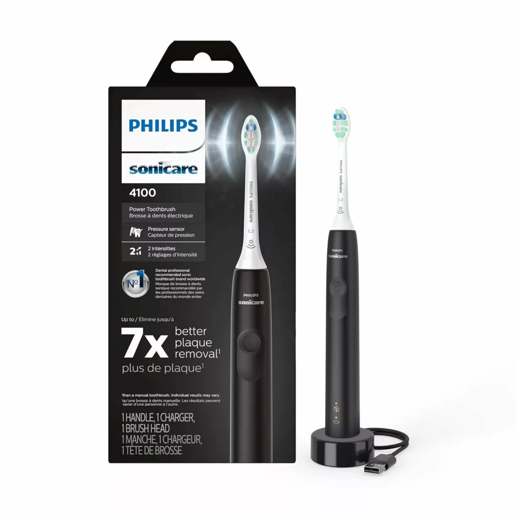 Philips Sonicare 4100 Power Toothbrush, Rechargeable Electric Toothbrush with Pressure Sensor, Black