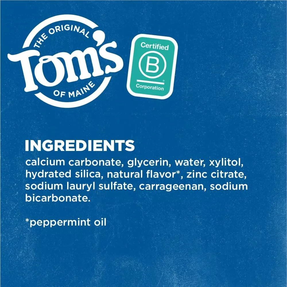 Toms of Maine Fluoride-Free Antiplaque  Whitening Natural Toothpaste, Peppermint, 5.5 oz. 2-Pack (Packaging May Vary)