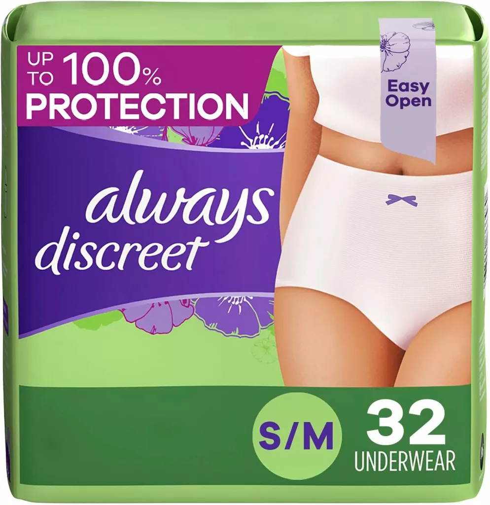 Always Discreet Adult Incontinence  Postpartum Incontinence Underwear for Women, Small/Medium, Maximum Protection, 32 Count (Packaging may vary)