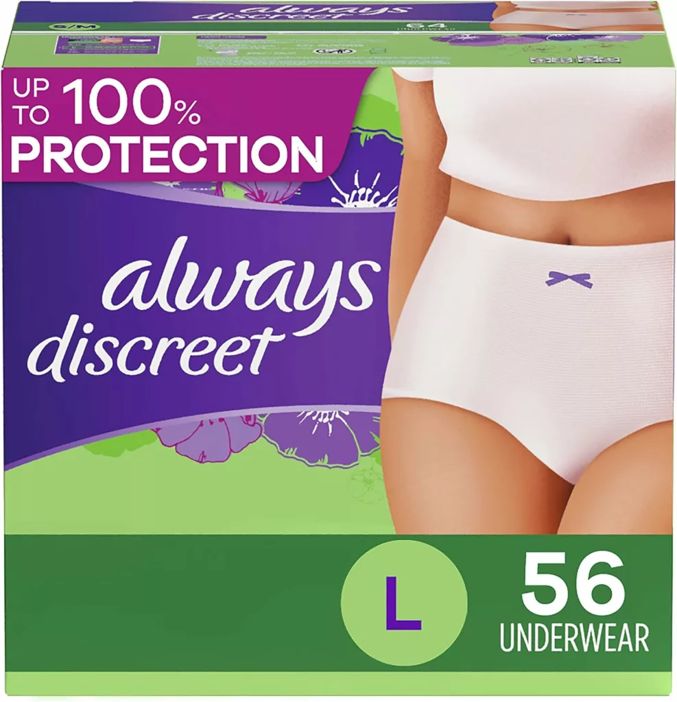 Always Discreet Adult Incontinence  Postpartum Incontinence Underwear for Women, Small/Medium, Maximum Protection, 32 Count (Packaging may vary)