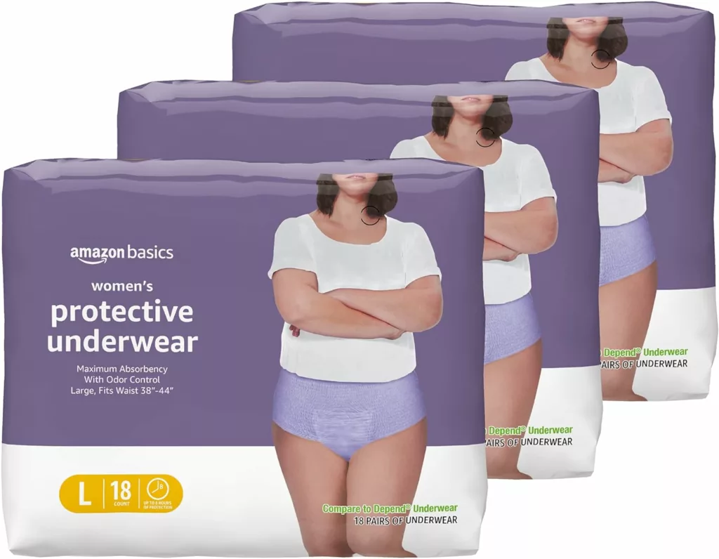 Amazon Basics Incontinence  Postpartum Underwear for Women, Maximum Absorbency, Large, 54 Count, 3 Packs of 18, Lavender (Previously Solimo)