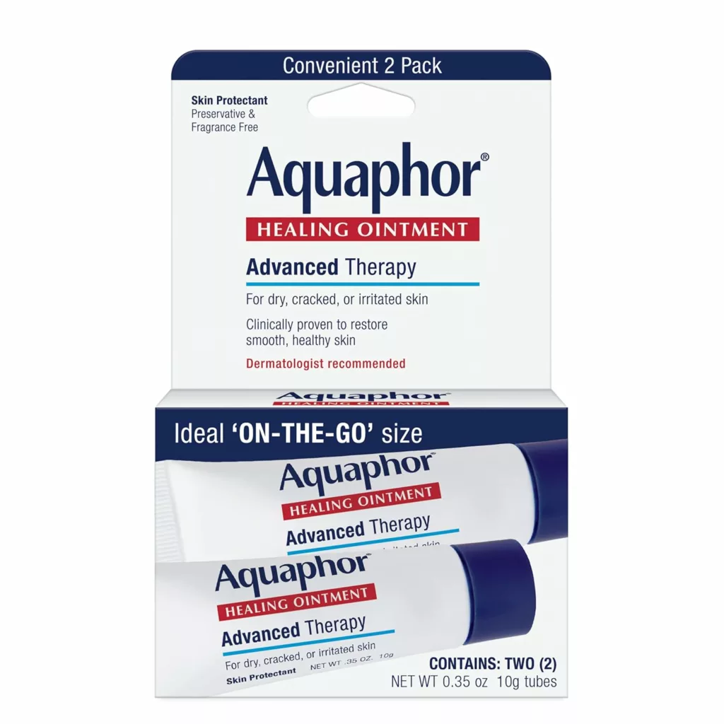 Aquaphor Healing Ointment Advanced Therapy Skin Protectant, Dry Skin Body Moisturizer, 0.35 Oz Tube, 2 Count (Pack of 1)