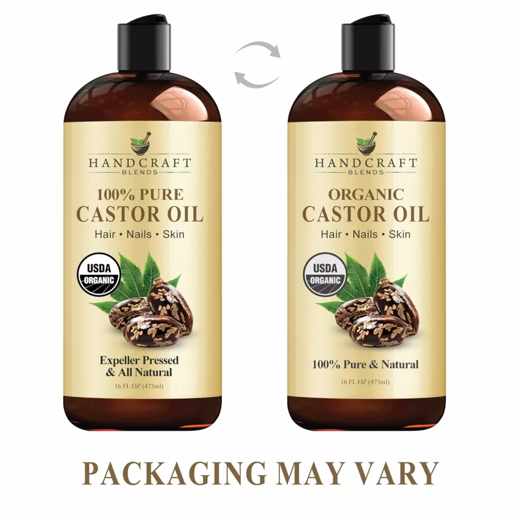 Handcraft Blends Organic Castor Oil for Hair Growth, Eyelashes and Eyebrows - 100% Pure and Natural Carrier Oil, Hair Oil and Body Oil - Moisturizing Massage Oil for Aromatherapy - 16 fl. Oz