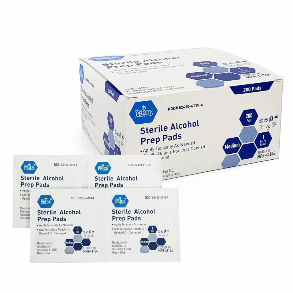 MED PRIDE Alcohol Prep Pads| 200 pack| Medical-Grade, Sterile, Individually-Wrapped, Isopropyl Cotton Swabs| Disposable, Medium Square Size, 2ply, Latex Free  Antiseptic| For First-Aid Kits