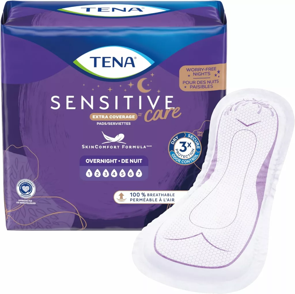 TENA Incontinence Pads, Bladder Control  Postpartum for Women, Overnight Absorbency, Extra Coverage, Intimates - 90 Count