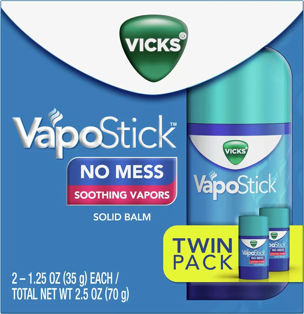 Vicks VapoStick, Solid Balm, No Mess, Soothing Non-Medicated Vicks Vapors, Easy-To-Use No-Touch Applicator, Quick Dry, Lightweight Skin Feel, 1.25oz x 2