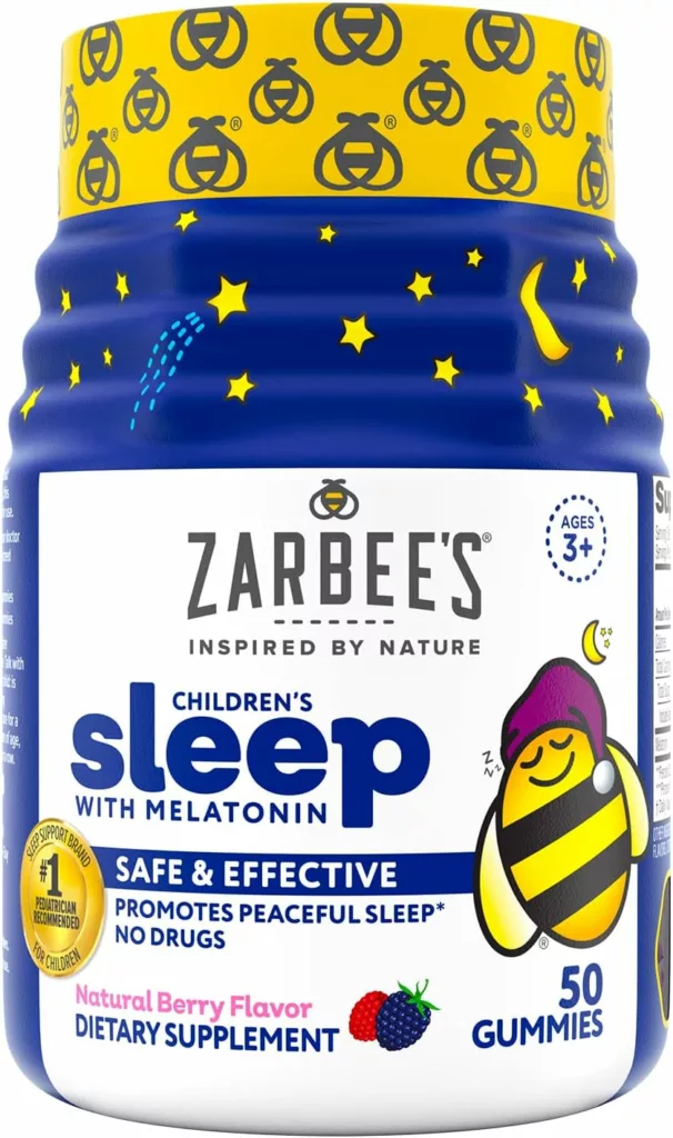 Zarbees Kids 1mg Melatonin Gummy; Drug-Free  Effective Sleep Supplement for Children Ages 3 and Up; Natural Berry Flavored Gummies; 50 Count