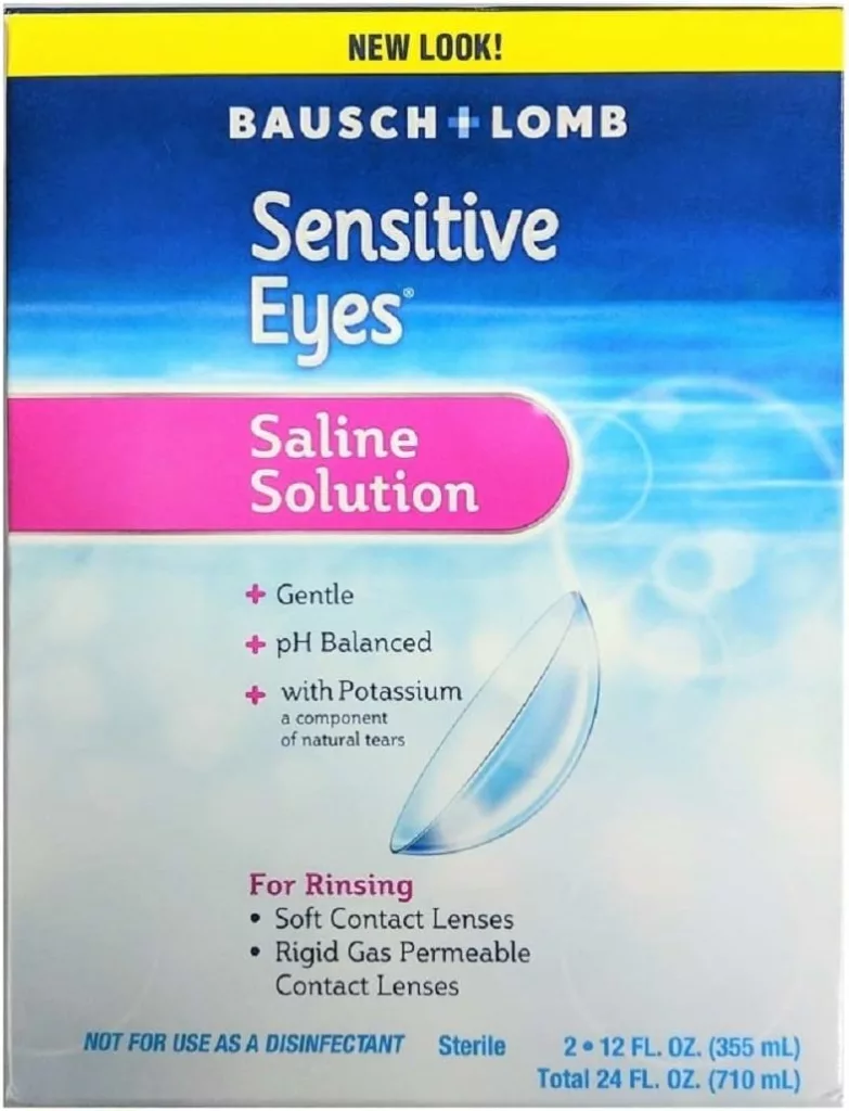 Bausch  Lomb Sensitive Eyes Contact Lens Solution, Sensitive Eyes Solution for Soft Contact  Gas Permeable Lenses, Saline Solution with Potassium, 12 Fl Oz (Pack of 2)