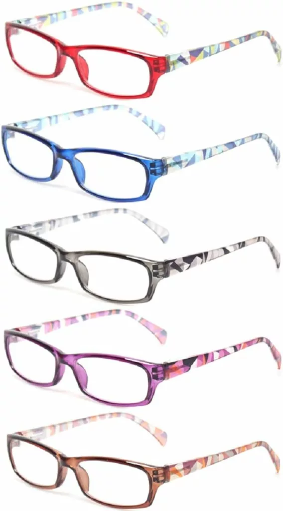 Kerecsen Reading Glasses 5 Pairs Fashion Ladies Readers Spring Hinge with Pattern Print Eyeglasses for Women