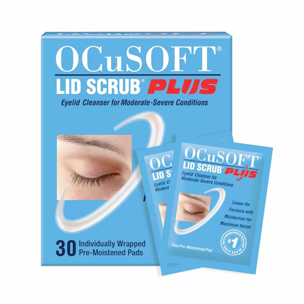 OCuSOFT Lid Scrub PLUS - Pre-Moistened Leave-On Eyelid Wipes for Moderate to Severe Conditions - Moisturizing Eyelid Cleanser for Maximum Relief - 30 Count