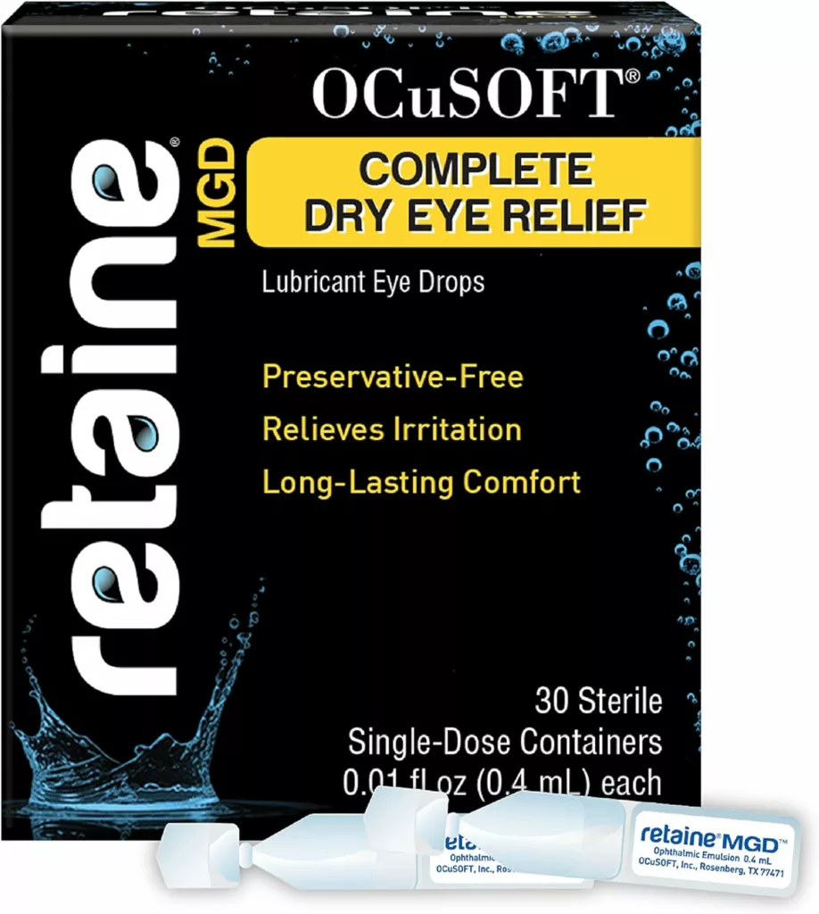 OCuSOFT Retaine MGD Ophthalmic Emulsion - Complete Dry Eye Relief - Soothes Red  Irritated Eyes - 30 Count Preservative-Free Single-Use Containers - 0.01 Fl Oz