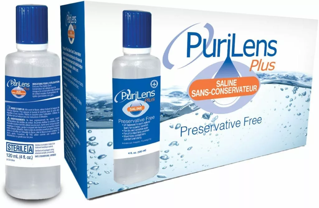 Purilens Plus Preservative Free Contact Lens Saline. 120ml (4 fl. oz.) 12 Pack